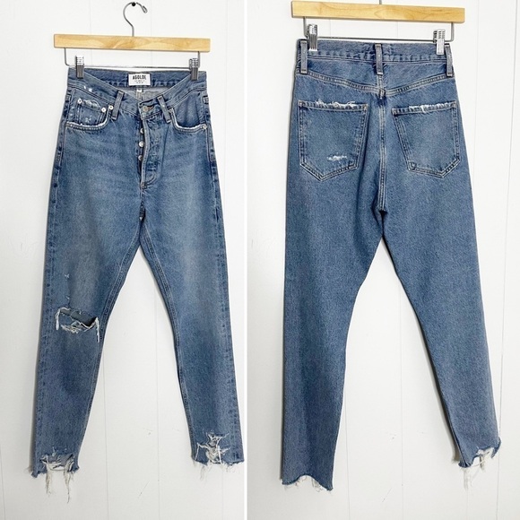 Agolde Jamie High Rise Classic Tapered Distressed Jeans in Idyllic 24 - Picture 2 of 9